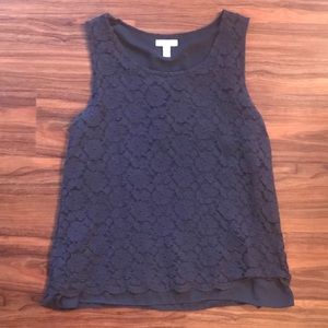 Navy Blue Sleeveless Lace Tank